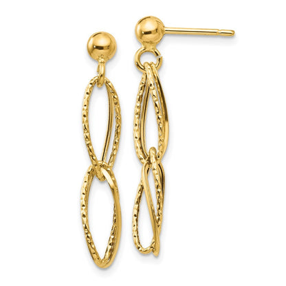 14k Yellow Gold Polished Textured Dangle Earrings