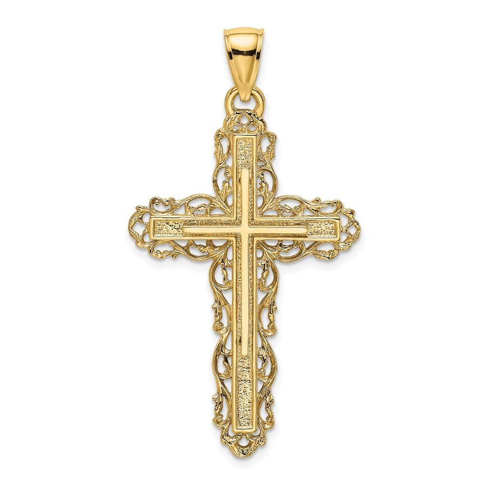 14k Yellow Gold Cross Lace Trim Charm Pendant