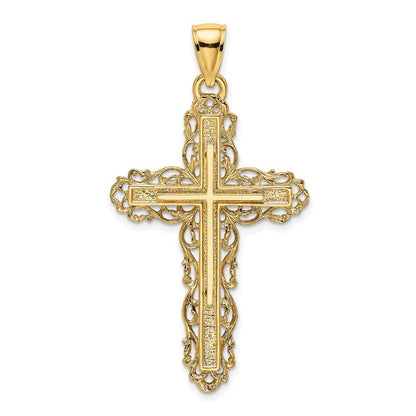 14k Yellow Gold Cross Lace Trim Charm Pendant