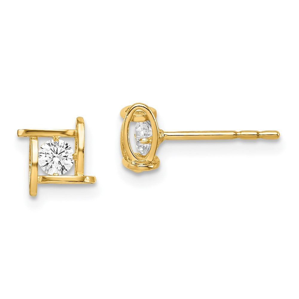 14k Yellow Gold CZ Square Earrings