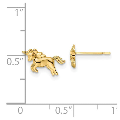 14k Yellow Gold Unicorn Stud Earrings Gift for Women