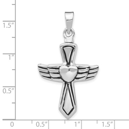 Sterling Silver Rhodium-plated Antiqued Cross Heart Ash HolderPenda