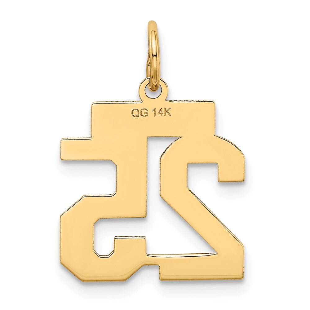 14k Yellow Gold Small Satin Number 25 Charm Pendant for Women