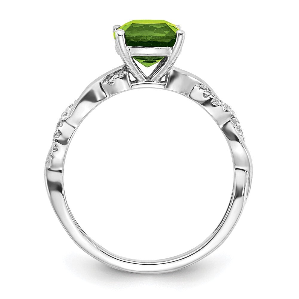 Sterling Silver Rhodium-plated Peridot and Diamond Ring Size 7