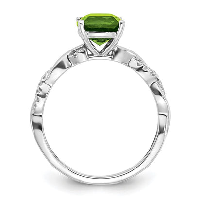 Sterling Silver Rhodium-plated Peridot and Diamond Ring Size 7