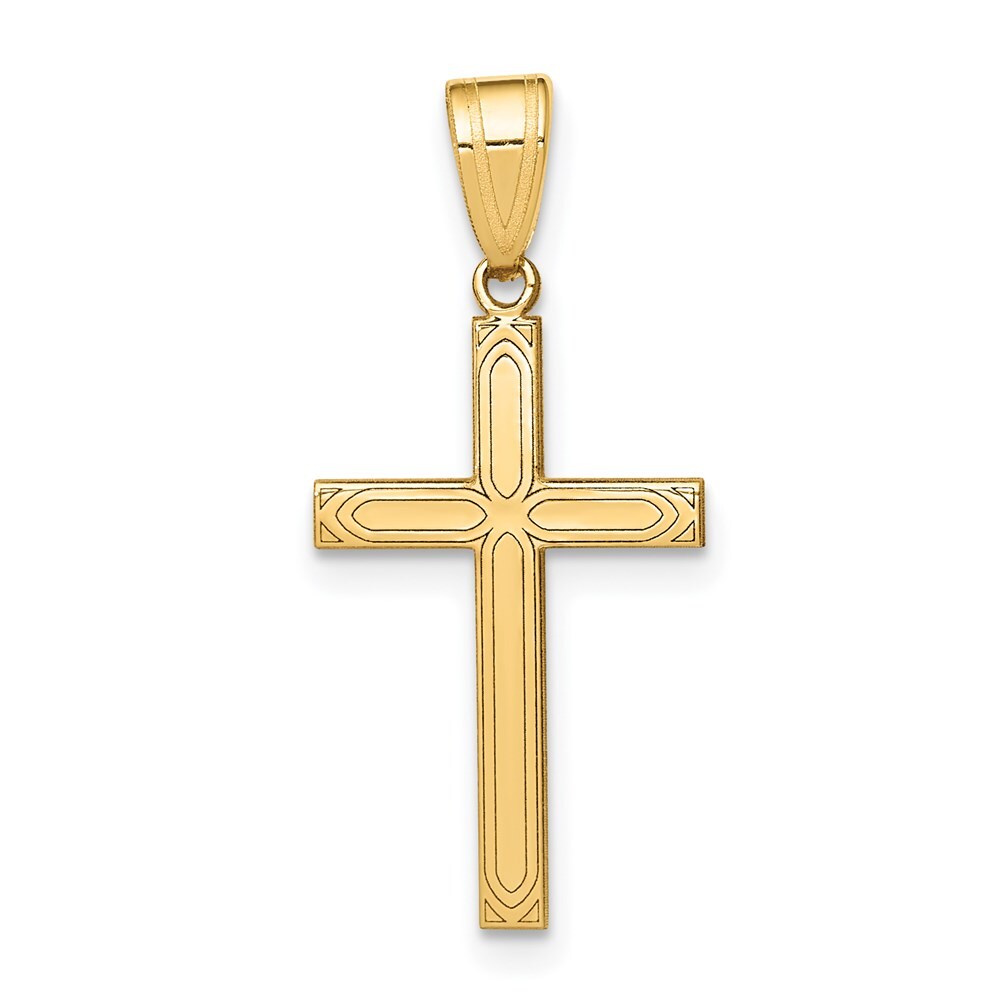 14k Yellow Gold Solid Laser Etched Cross Pendant for Women
