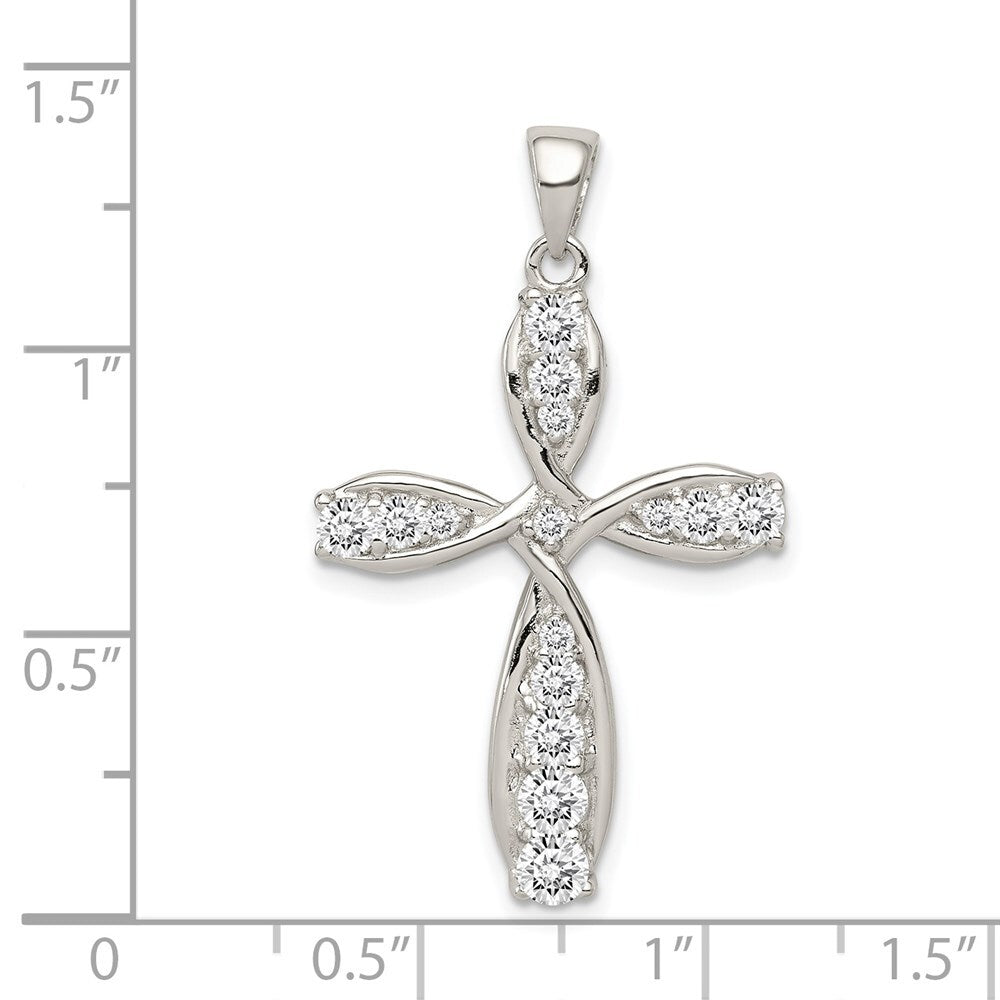 Sterling Silver Rhodium-plated Cubic Zirconia Cross Pendant
