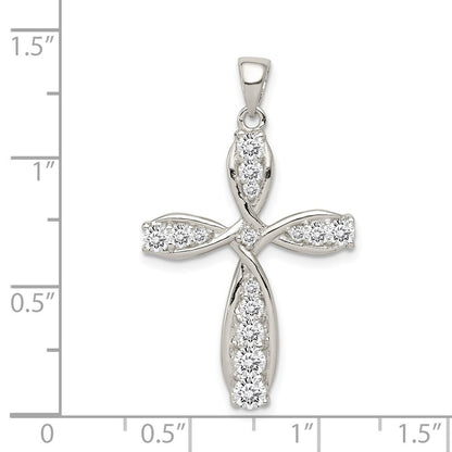 Sterling Silver Rhodium-plated Cubic Zirconia Cross Pendant