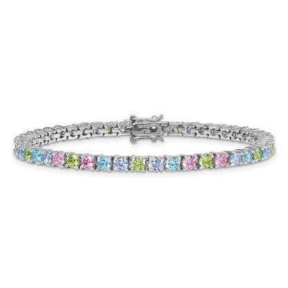 Sterling Silver Pastel Green, Pink, Blue and Purple CZ 7.25" Bracelet