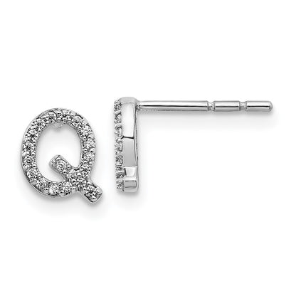 14k White Gold Diamond Initial Q Stud Earrings Gift for Women