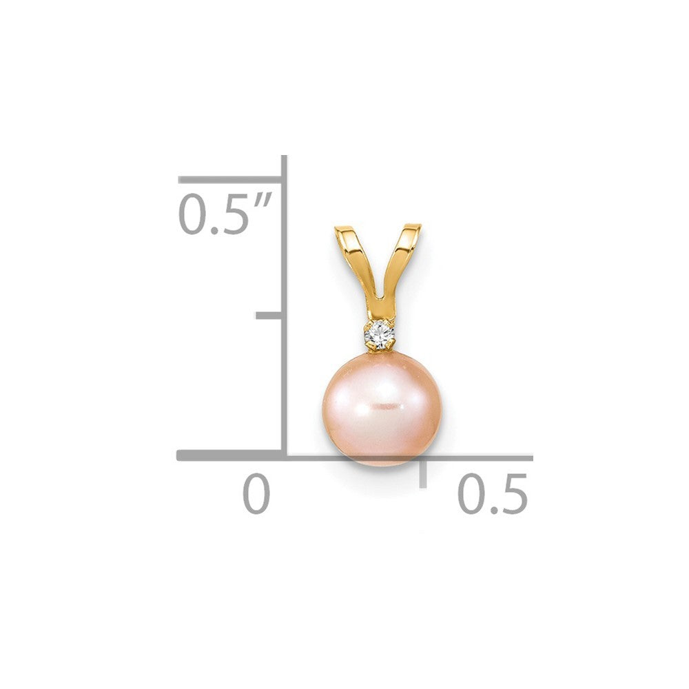 14k Yellow Gold 5-6mm Pink Round Freshwater Cultured Pearl & Diamond Pendant