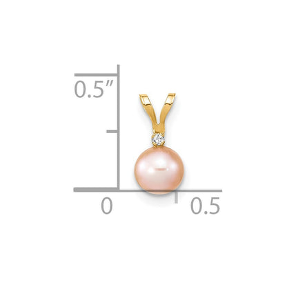 14k Yellow Gold 5-6mm Pink Round Freshwater Cultured Pearl & Diamond Pendant