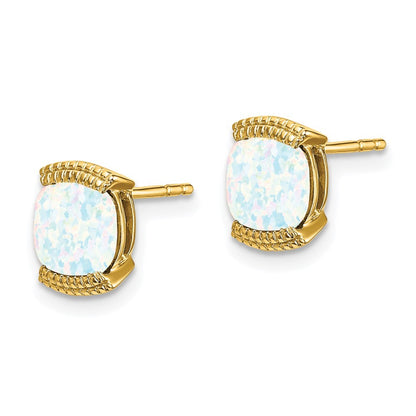 14k Yellow Gold Created Opal Earrings