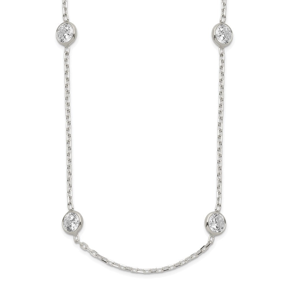Sterling Silver 24 Inch w/2 in ext. Station CZ Necklace