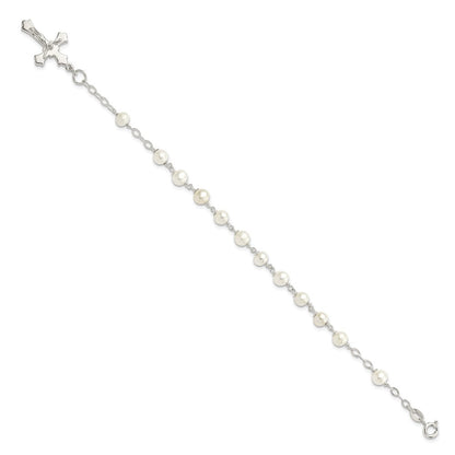 Sterling Silver and FW Cultured Pearl Rosary 7.5 inch Bracelet