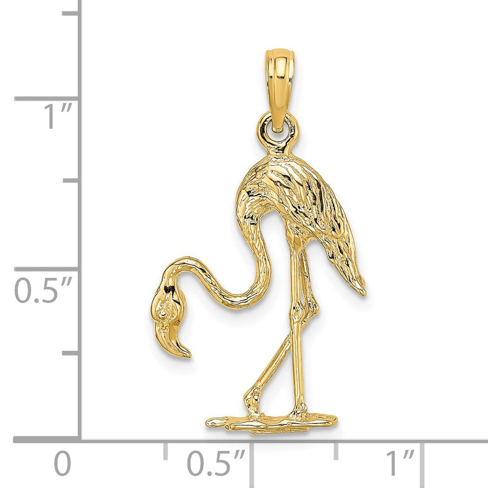 14k Yellow Gold 3-D Textured Flamingo Charm