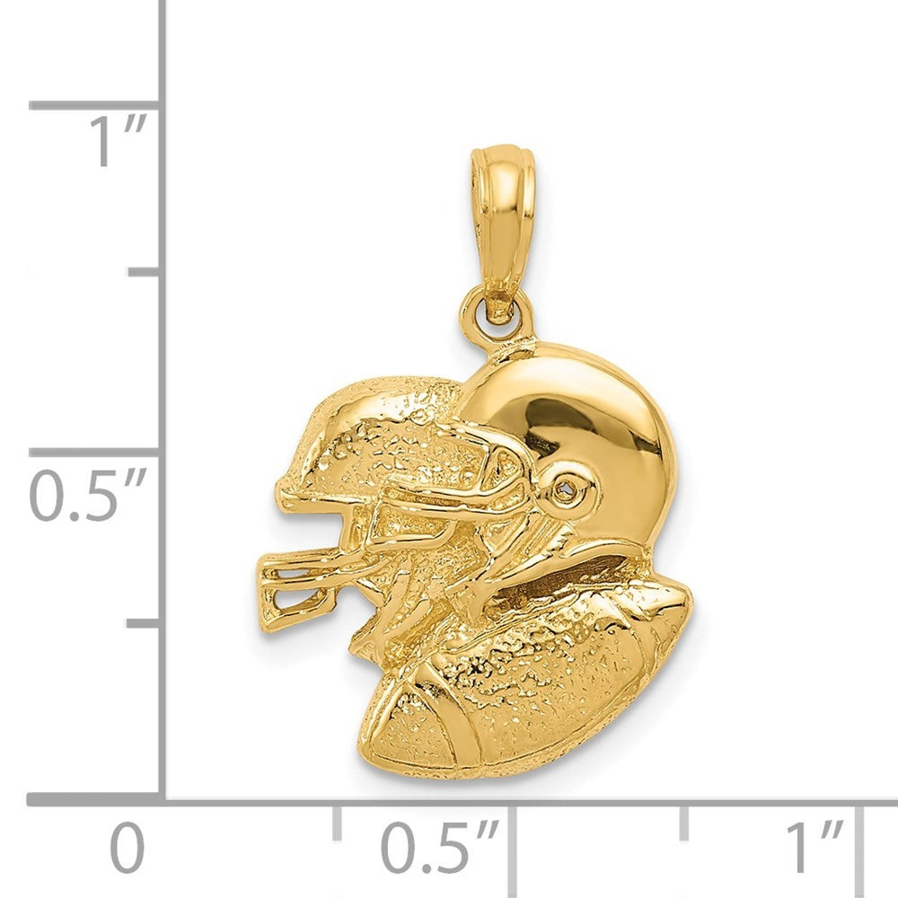 14k Yellow Gold 2-D Double Football Helmets and Ball Charm Pendant