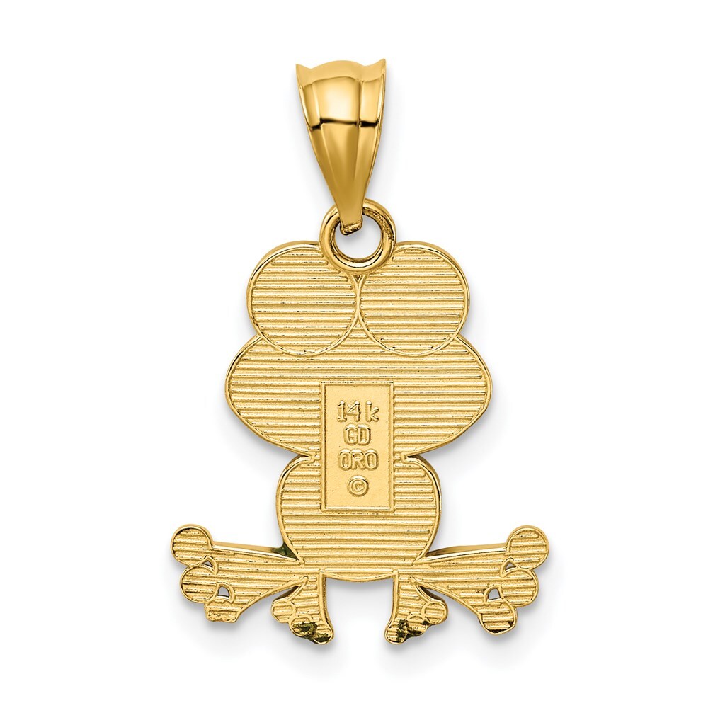 14k Yellow Gold Green and White Enameled Frog Pendent for Women