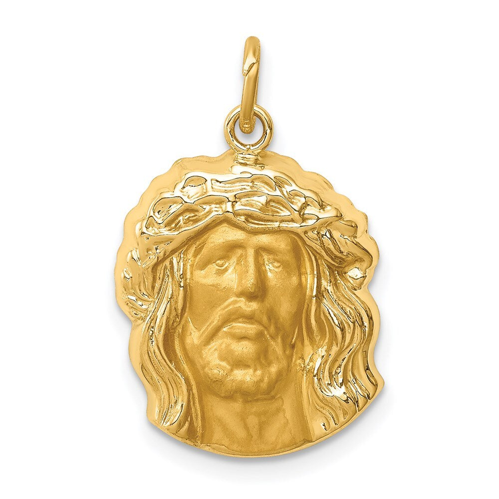 14k Yellow Gold Hollow Polished/Satin Medium Jesus Medal Pendant for Women