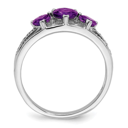14k White Gold Amethyst and Diamond Heart Ring Size 7