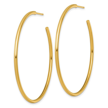 14k Yellow Gold Polished 2 x 55mm Tube C-Hoop Earrings