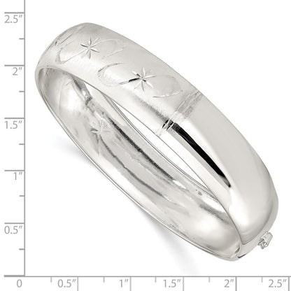 Sterling Silver Polished Diamond-Cut and Textured Adjustable Bangle