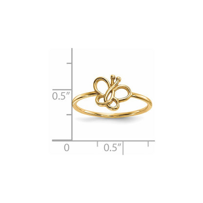 14K Yellow Gold Polished Butterfly Ring Size 7