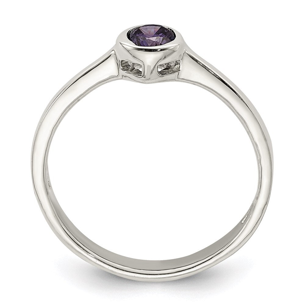 Sterling Silver Purple Round Bezel Cubic Zirconia Ring Size 8