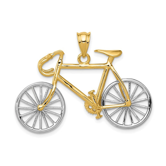 14k Two-tone Gold Large Two-tone 3-D Bicycle Pendant for Women