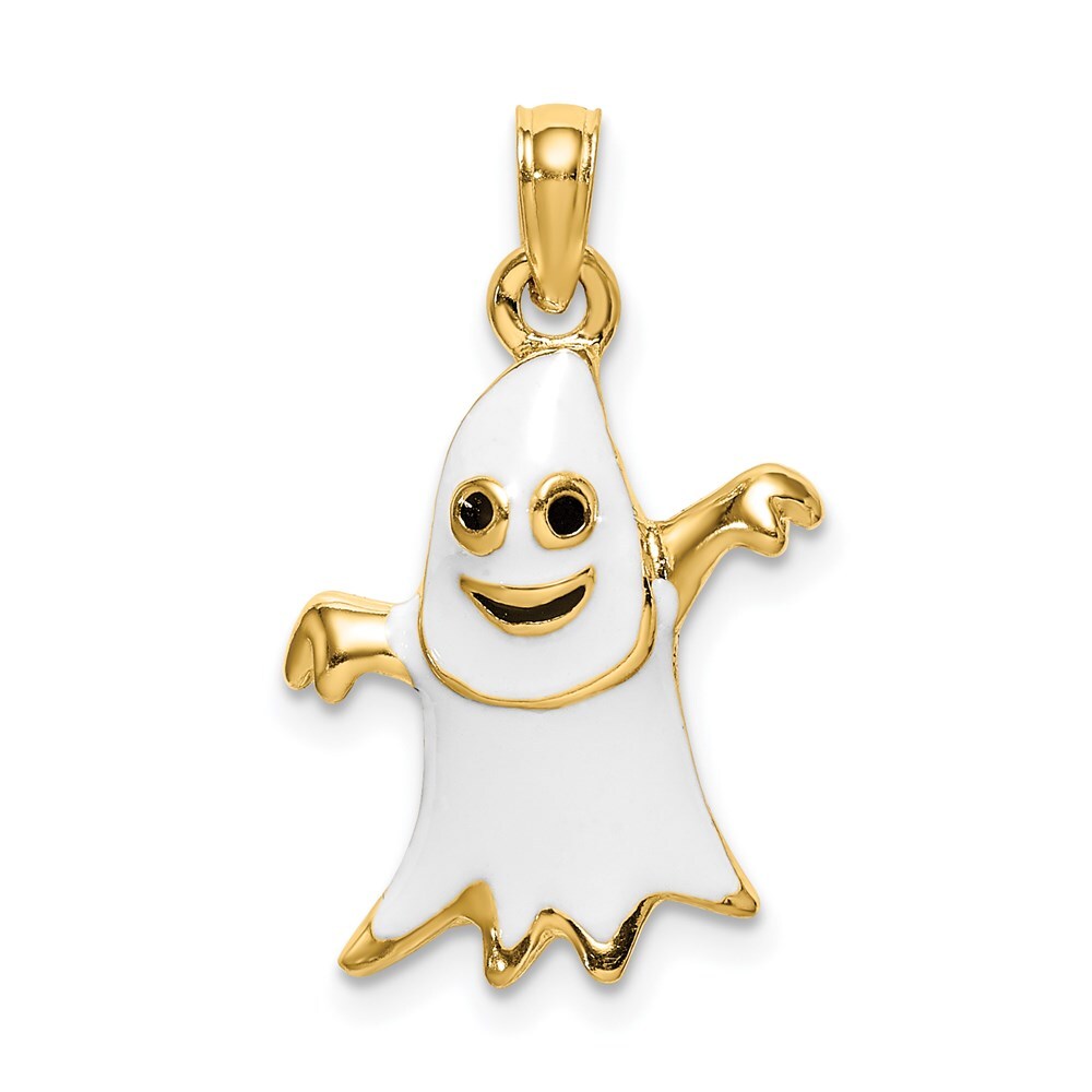 14k Yellow Gold 3-D Enameled Ghost Charm Pendant for Women