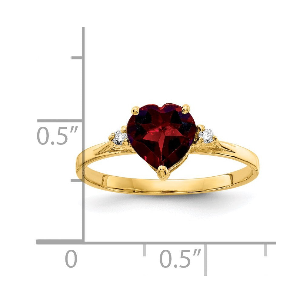 14k Yellow Gold 7mm Heart Garnet AA Diamond ring