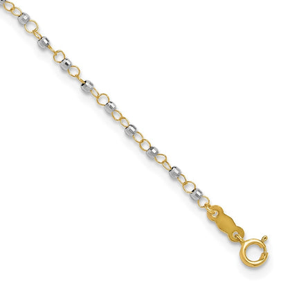 14K Two-tone Chain with Mirror Beads 10" Anklet