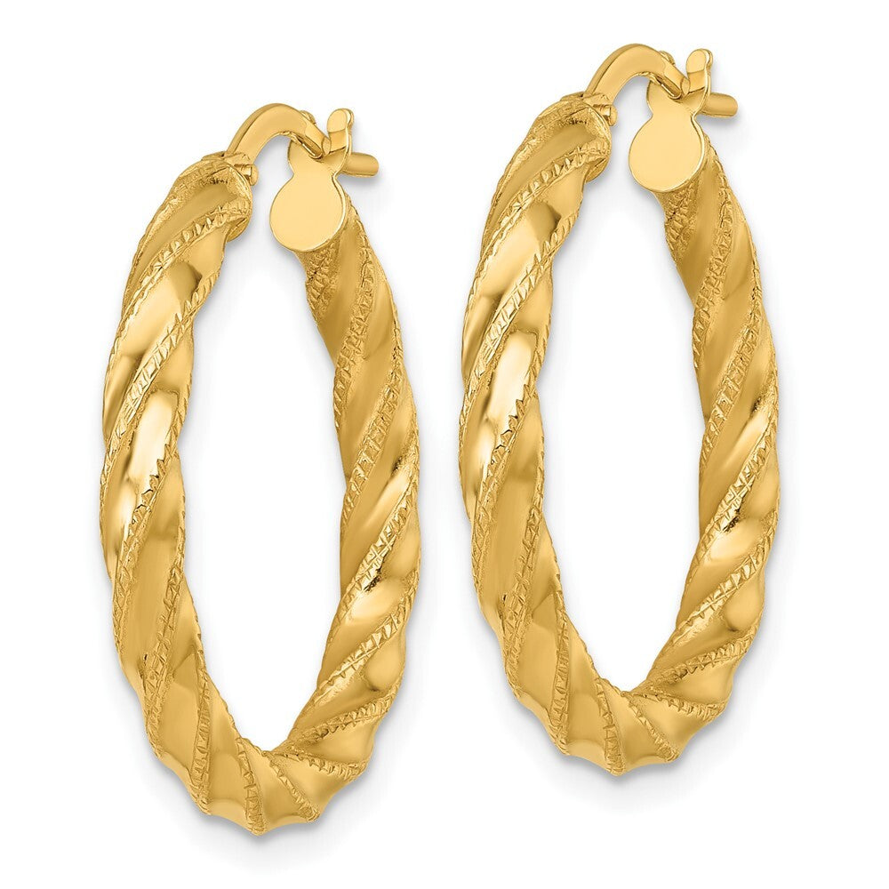 14k Yellow Gold Polished Diamond-cut Twist Hoop Earrings Gift for Women
