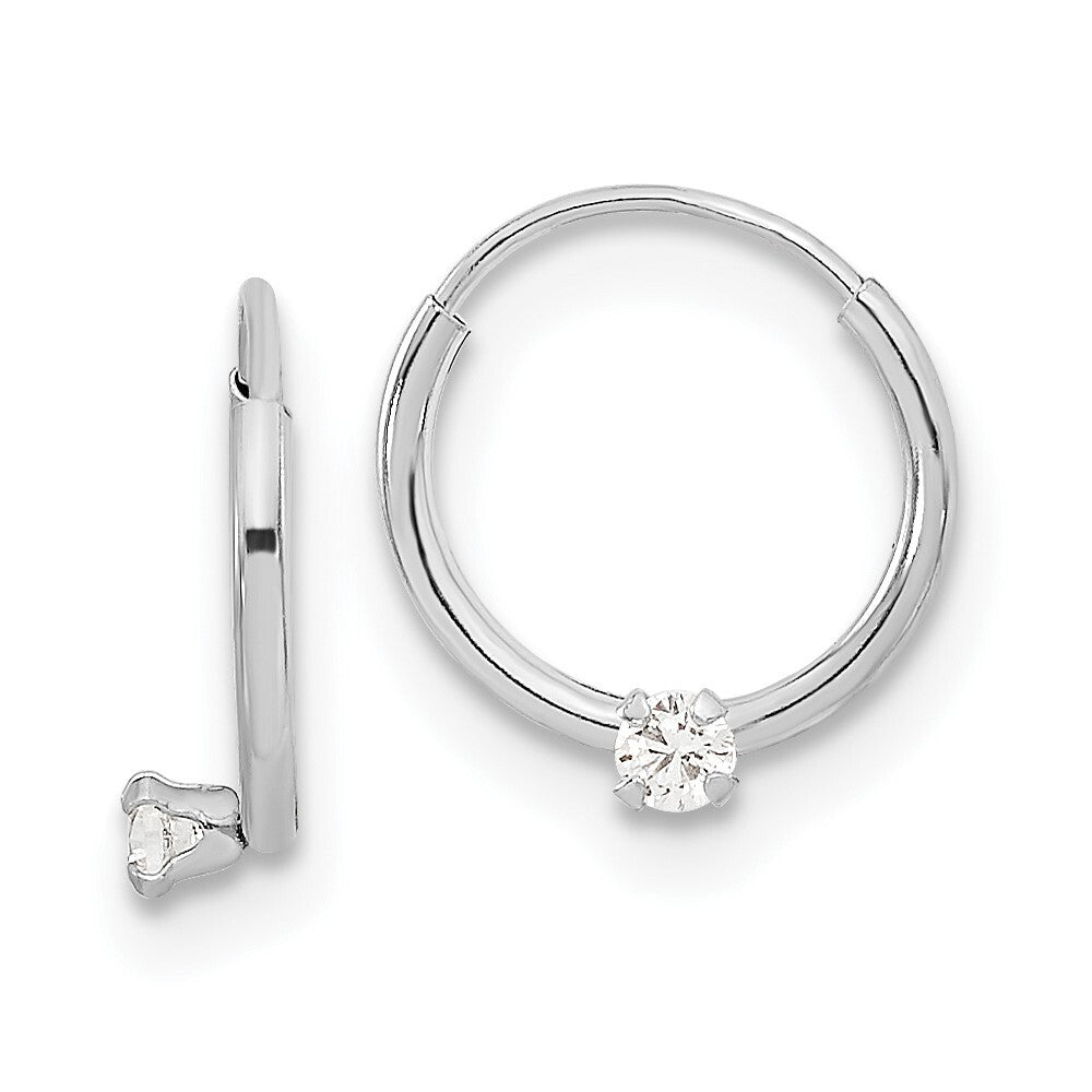 14k White Gold Polished 2mm Cubic Zirconia on Small Endless Hoops