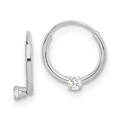 14k White Gold Polished 2mm Cubic Zirconia on Small Endless Hoops