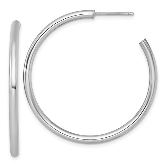 14k White Gold Polished 2.5 x 40mm Tube C-Hoop Earrings
