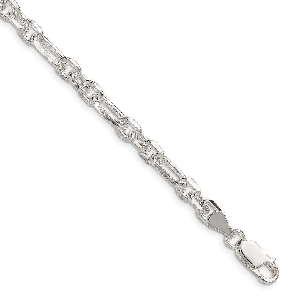 Sterling Silver Diamond-Cut 6mm 3 Short Plus 1 Long Cable Link Chain Bracelet