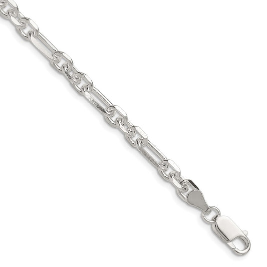 Sterling Silver Diamond-Cut 6mm 3 Short Plus 1 Long Cable Link Chain Bracelet