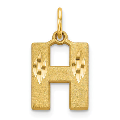 14k Yellow Gold Satin Diamond-cut Letter H Initial Charm Pendant for Women