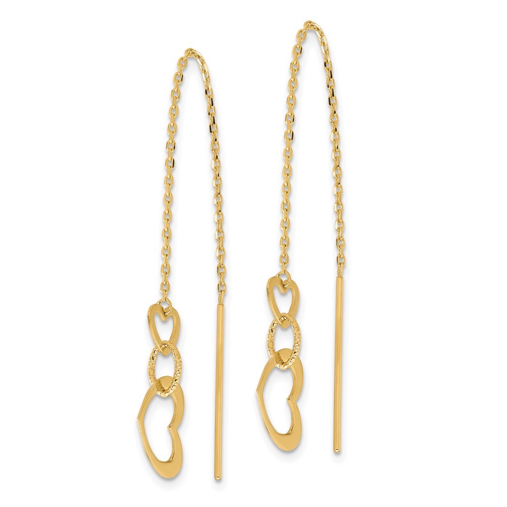 14k Yellow Gold Polished Hearts Dangle Threader Earrings