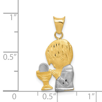 14k Yellow Gold Rhodium Diamond-Cut Boy Communion Semi-solid Pendant for Women