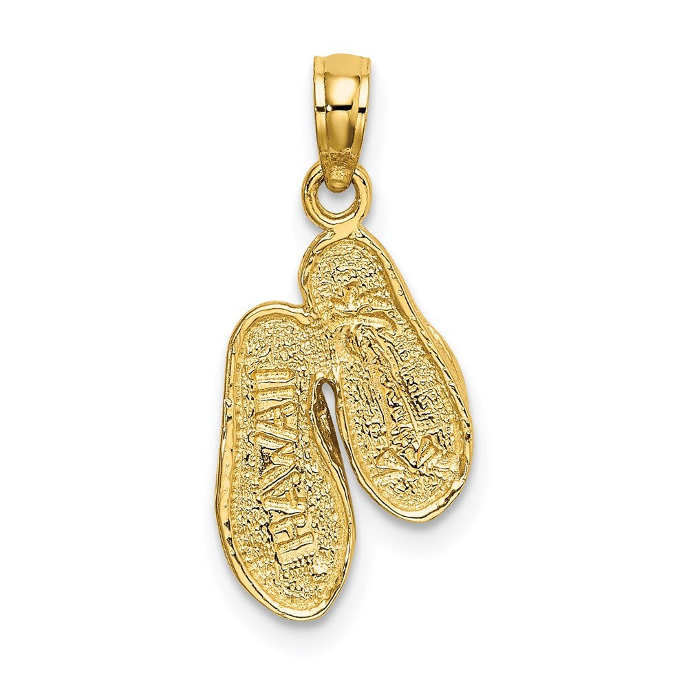 14k Yellow Gold Rhodium 3D HAWAII Double Flip-Flop Pendant for Women