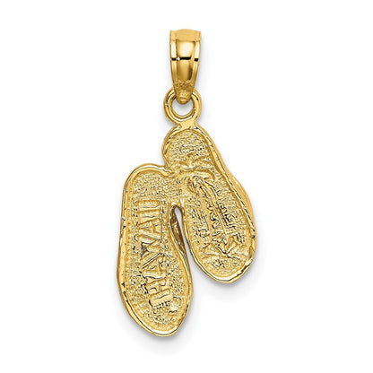 14k Yellow Gold Rhodium 3D HAWAII Double Flip-Flop Pendant for Women