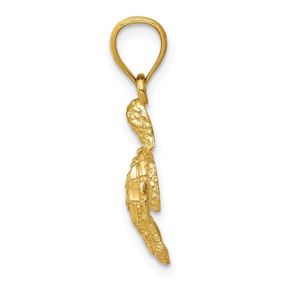 14k Yellow Gold Polished and Textured Diamond-cut Sea Turtle Pendant for Women