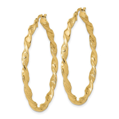 14k Yellow Gold Polished and Textured Twisted Hoop Earrings