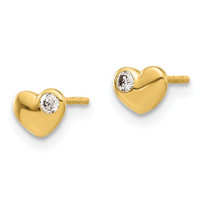 14k Yellow Gold Cubic Zirconia Heart Stud Earrings Gift for Women