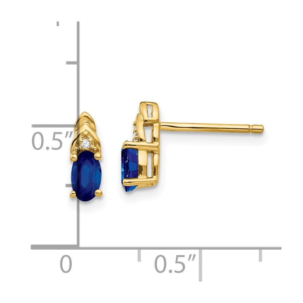 14k Yellow Gold Sapphire and Diamond Stud Earrings Gift for Women