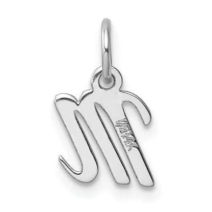 14k White Gold Small Script Letter M Initial Charm Pendant