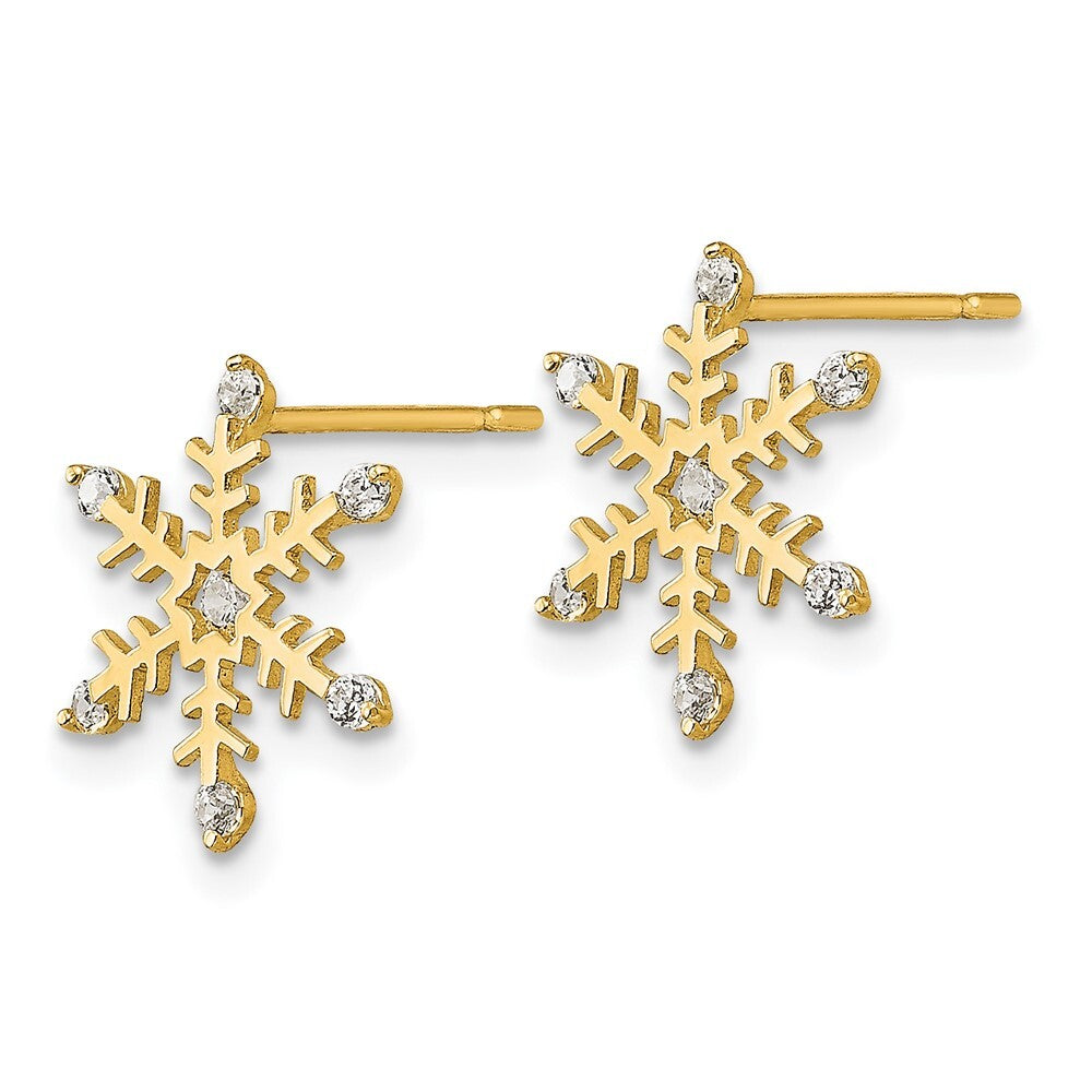 14k Yellow Gold Cubic Zirconia Children's Snowflake Stud Earrings
