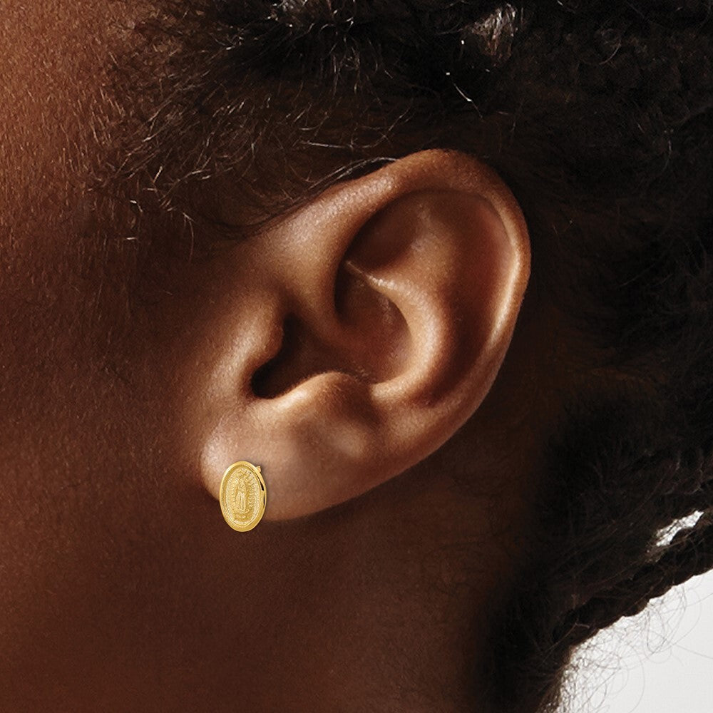14k Yellow Gold Polished Our Lady of Guadalupe Stud Earrings